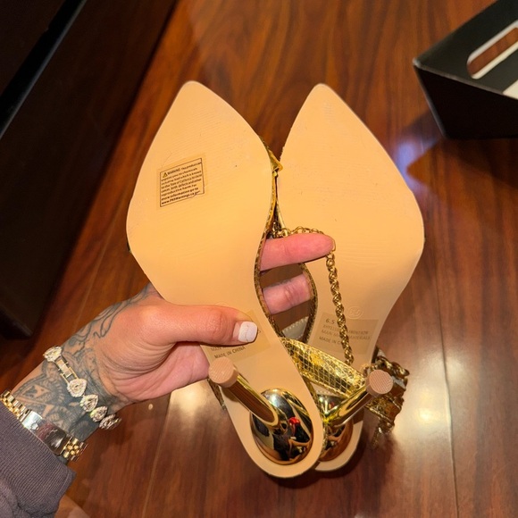 Fashion Nova Metallic Gold Chain Heels - Picture 5 of 7